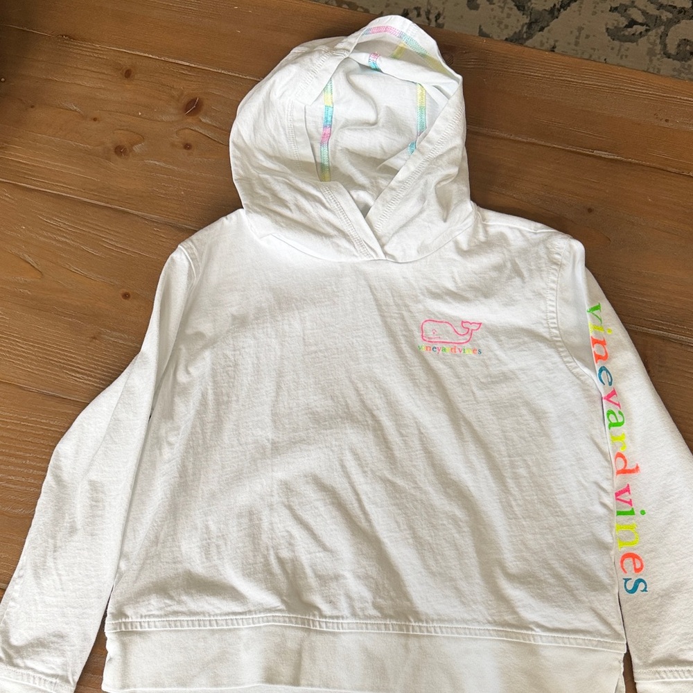 Vineyard Vines White Kids Hoodie with Pastel Multicolor Logo